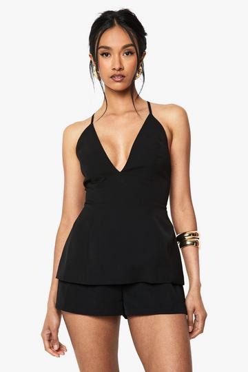 Strappy V Neck Tailored Playsuit black