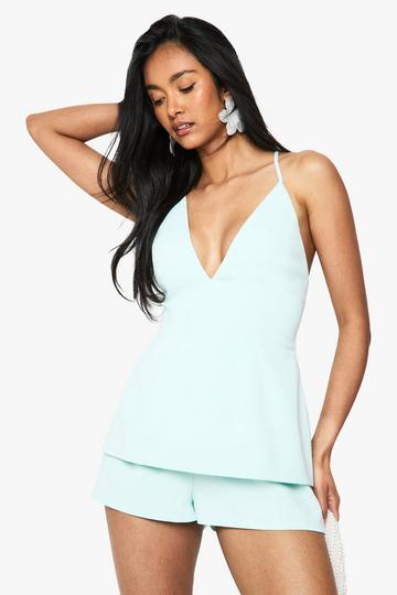 Strappy V Neck Tailored Playsuit mint
