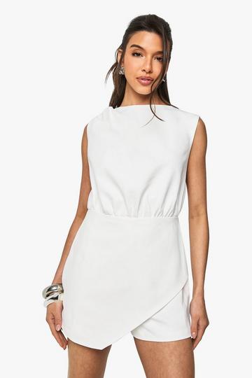 Tailored Wrap Front Playsuit white