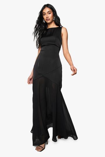 Satin And Chiffon Mix Pleated Maxi Dress black