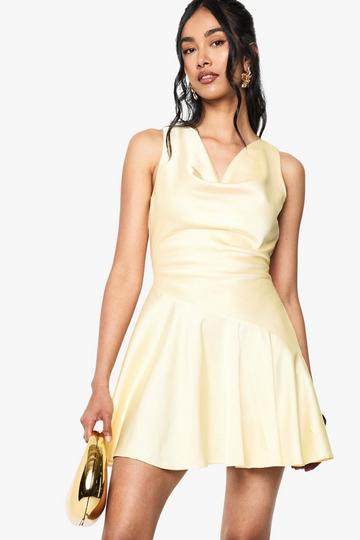 Satin Dropped Waist Mini Dress lemon