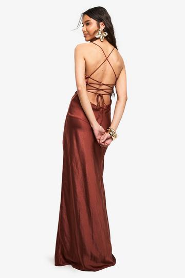 Satin Cross Back Maxi Slip Dress chocolate