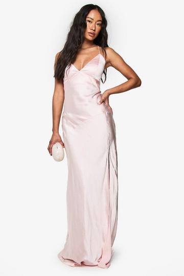 Satin Cross Back Maxi Slip Dress pale pink