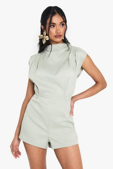 Tailored High Neck Cap Sleeve Playsuit sage