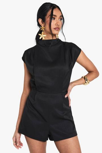 Tailored High Neck Cap Sleeve Playsuit black