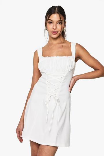 Bengaline Milkmaid Mini Dress white