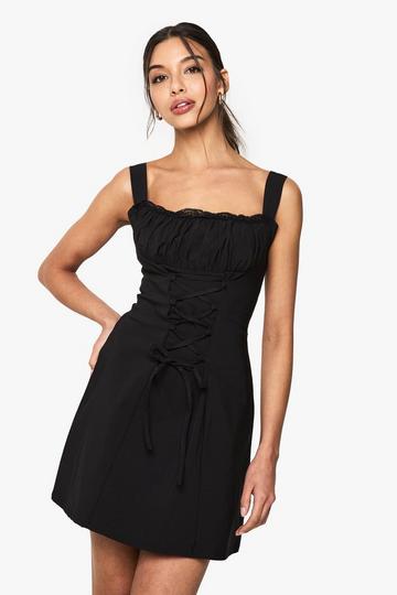 Bengaline Milkmaid Mini Dress black