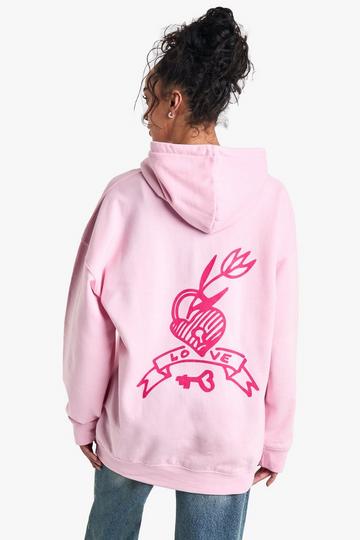 Love Heart Oversized Hoodie baby pink