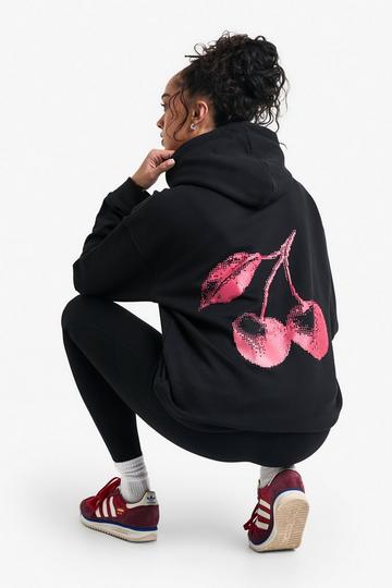 Cherry Graphic Oversized Hoodie black