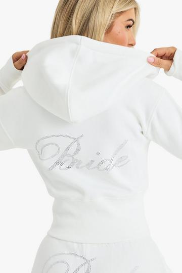 Bride Diamante Cropped Hoodie white