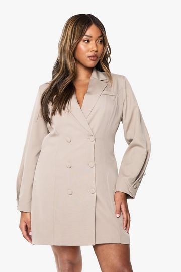 Plus Woven Tailored Button Detail Blazer Dress mushroom