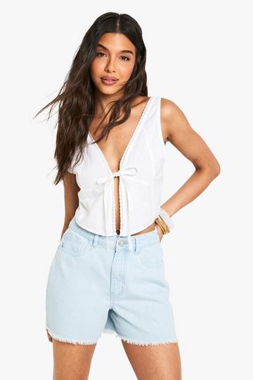Gebleekte Denim Shorts Met Gerafelde Zoom bleach wash