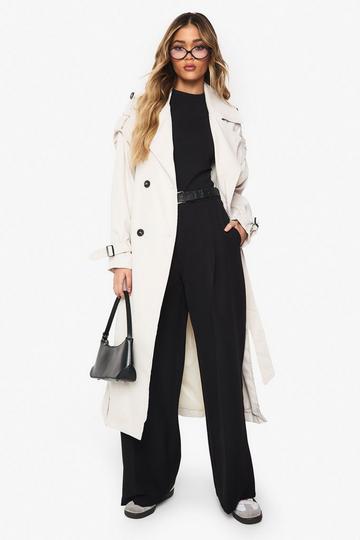 Stone Beige Maxi Belted Trench Coat