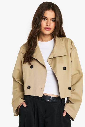 Stone Beige Funnel Neck Short Trench Coat