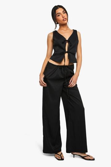 Linnen Look Wide Leg Broek Met Ceintuur black