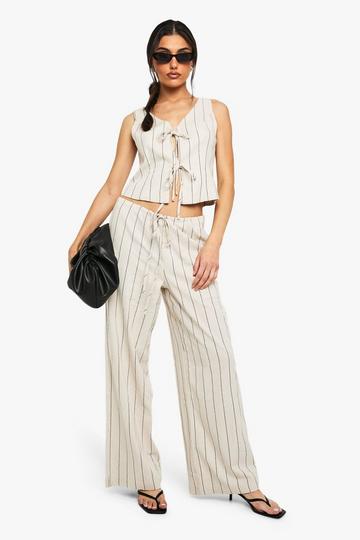 Linnen Look Broek Met Rechte Pijpen En Ceintuur stone
