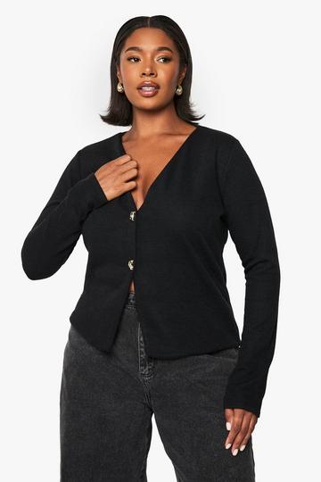 Black PLUS KNITTED GOLD BUTTON CARDIGAN