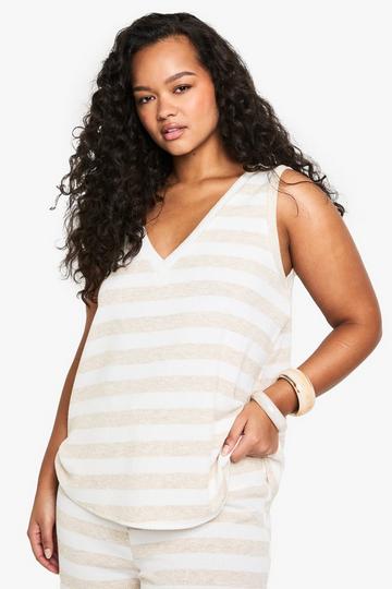Plus Baggy Gebreide Top Met V-Hals stone