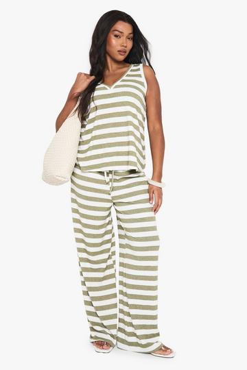 PLUS SINGLE CHANNEL DRAWSTRING WAIST SUPER OVERSIZED WIDE LEG khaki