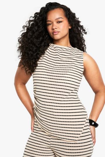 PLUS STRIPE RIB TOP ecru