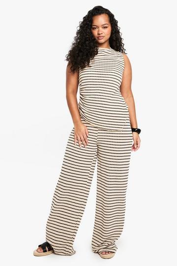 PLUS STRIPE SINGLE CHANNEL WIDE LEG ecru