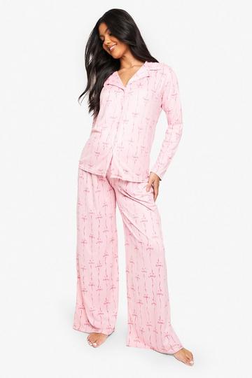 MATERNITY PINK BOW PRINT SHIRT AND TROUSER pink