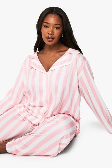 Pink PLUS STRIPED SHIRT AND TROUSER SET