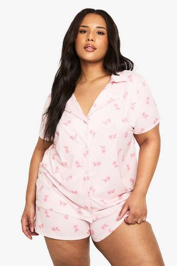 Plus Cobboy Overhemd En Shorts Set pink