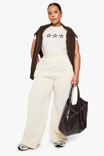 Ecru White PLUS COW PRINT STAR WIDE LEG JOGGER