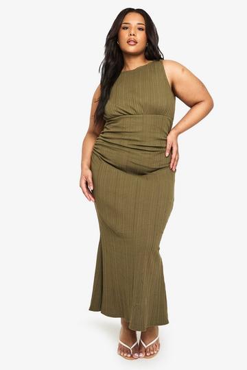 Plus Cotton Rib Ruched Column Midaxi Dress olive