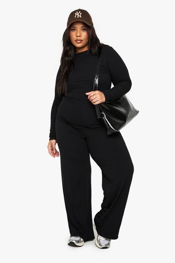 Plus Soft Rib Wide Leg Trouser black