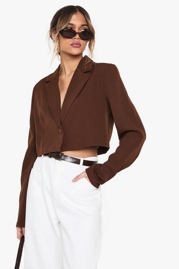 Basic Woven Relaxed Fit Crop Blazer chocolate