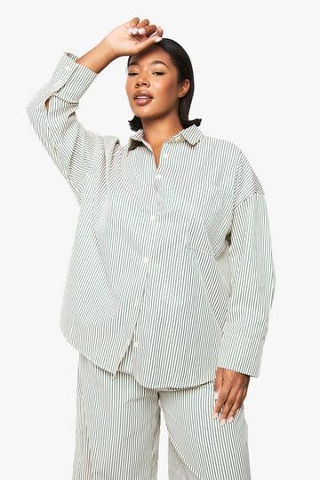 Plus Woven Stripe Oversized Shirt green