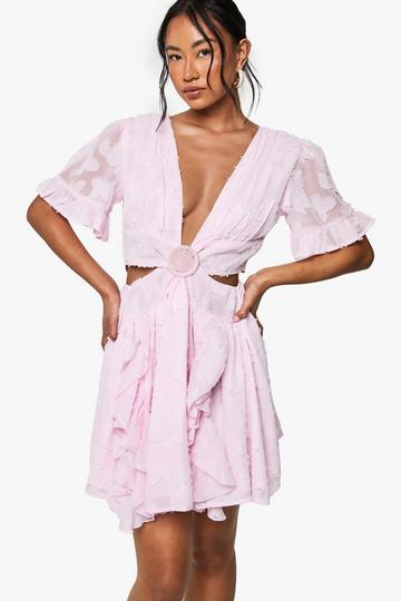 Burnout Floral Angel Sleeve Skater Dress light pink