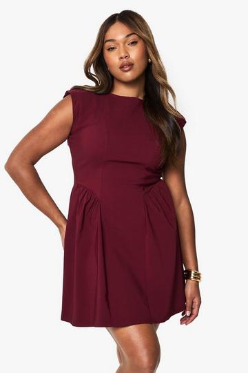 Plus Bengaline Cap Sleeve Skater Dress wine