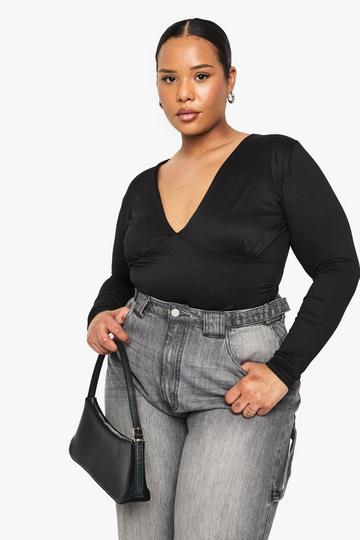 Plus Geplooide Top Met Vleermuismouwen En Laag Decolleté black