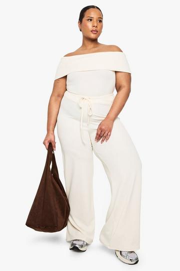 Ecru White Plus Single Drawstring Waist Trouser