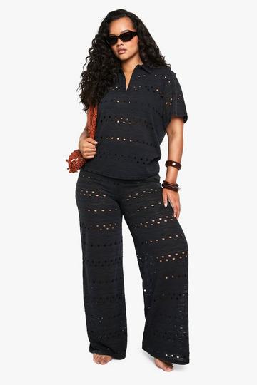 Plus Wide Leg Strand Strand Broek black