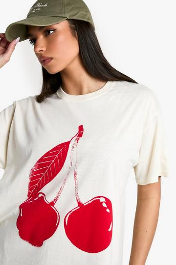 Cherry Graphic Oversized T-shirt ecru