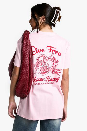 Oversized Live Free T-Shirt baby pink