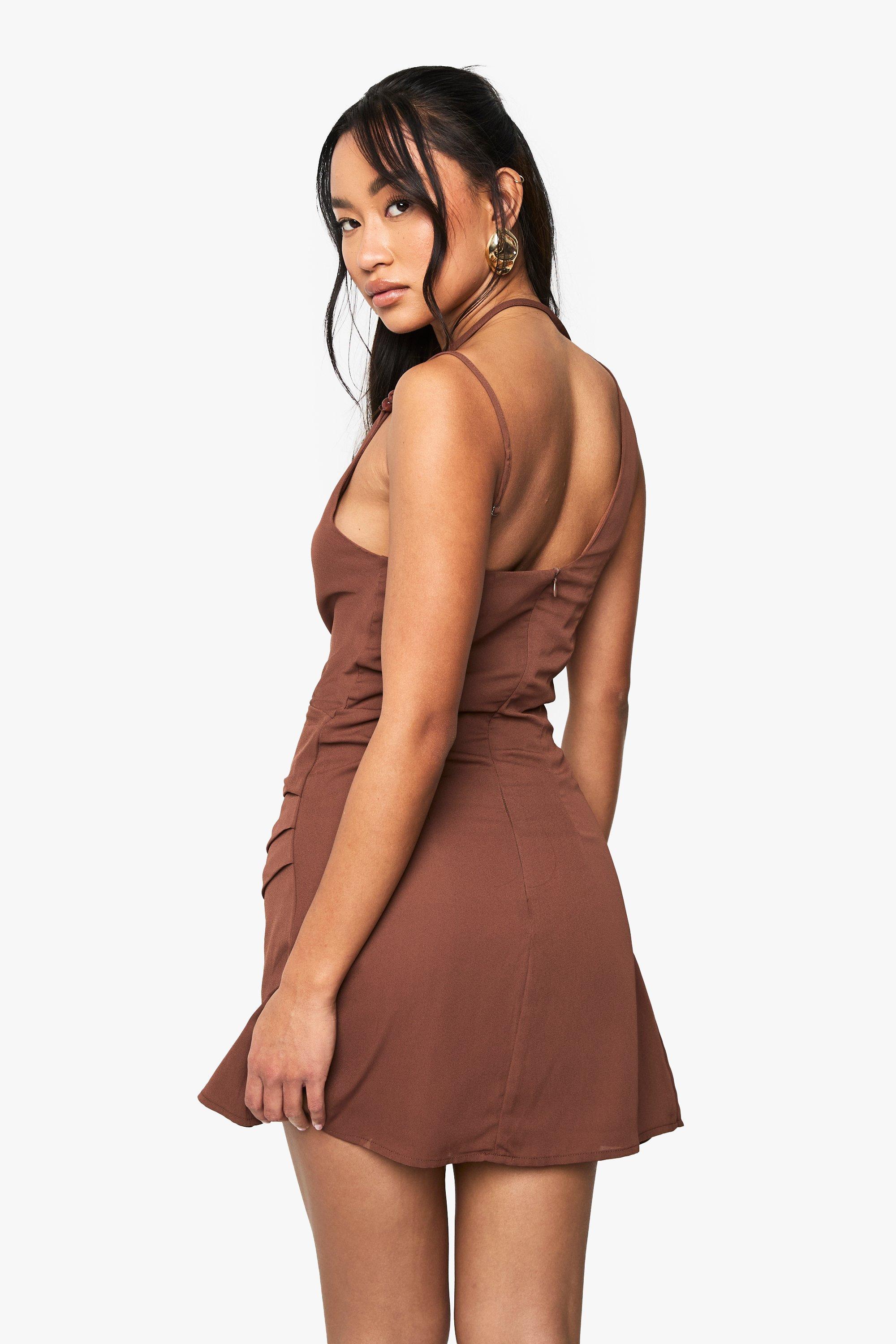 Chiffon strap detail cowl mini dress | boohoo USA Chiffon strap detail cowl mini dress | boohoo USA