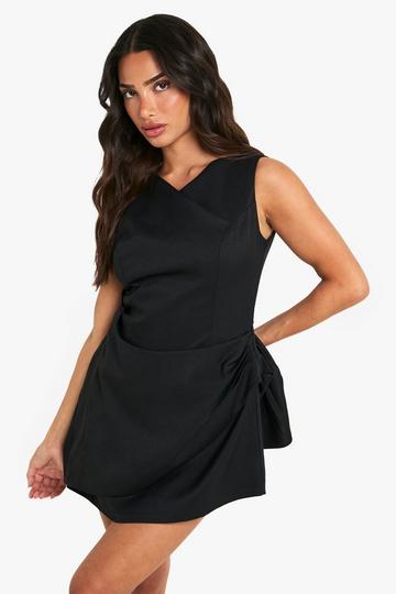 Petite Tailored Cowl Detail Wrap Mini Dress black