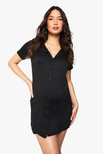 Maternity Button Through Collar Nightie black