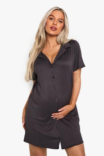 Maternity Button Through Collar Nightie ash grey