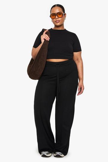 Plus Woven Drawstring Wide Leg Trouser black