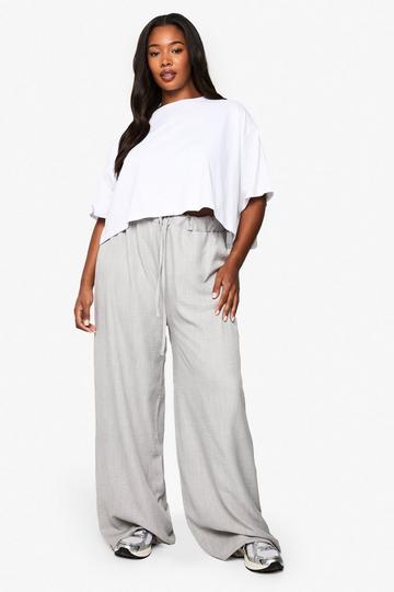 Plus Geweven Wide Leg Broek Met Touwtjes grey