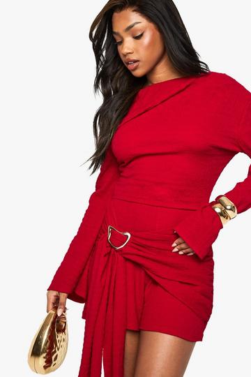Textured Asymmetric Playsuit red