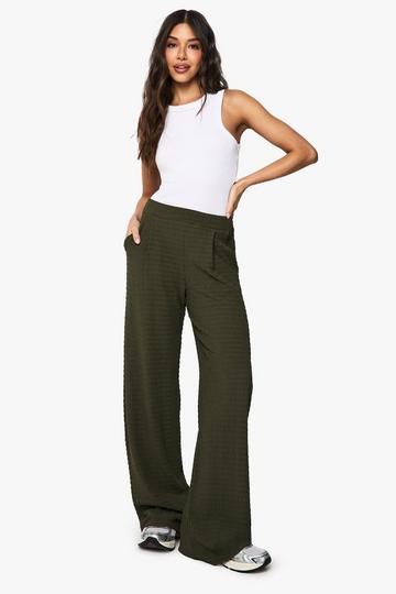 Khaki Textured Pleat Detail Wide Leg Trouser