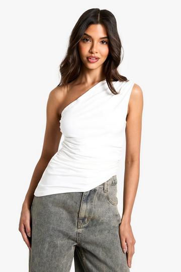Supermjuk one shoulder-topp med rysch white