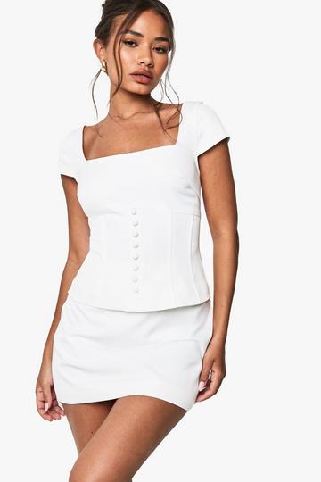 Side Button Detail Mini Skirt white